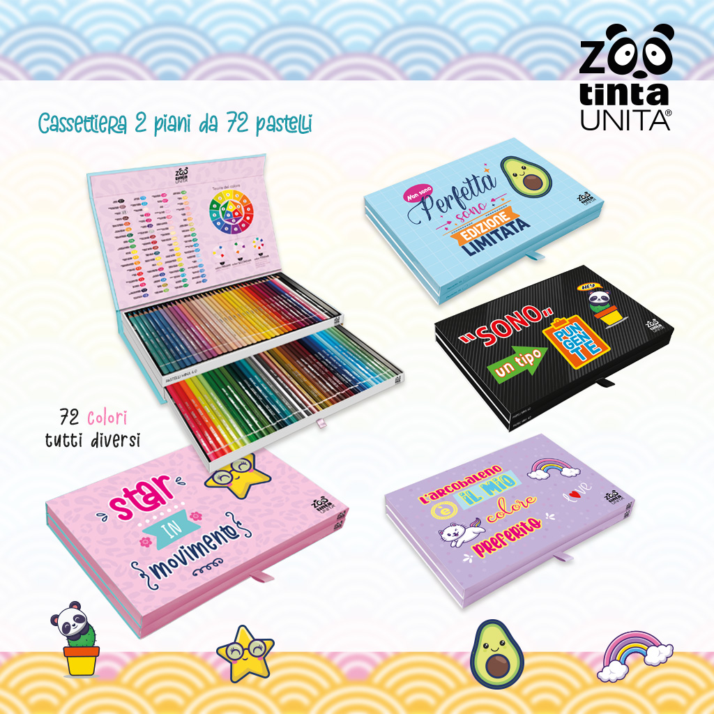 CASSETTIERA 2 PIANI 72 PASTELLI TINTA UNITA ZOO 2023