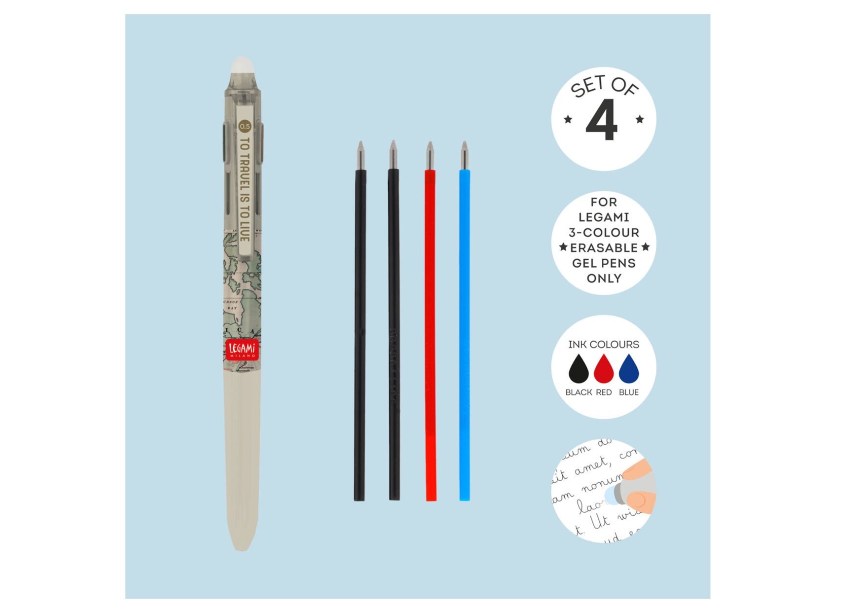 Set di 4 Refill per Penna Gel Cancellabile 3 Colori – Cartolibreria Orsino