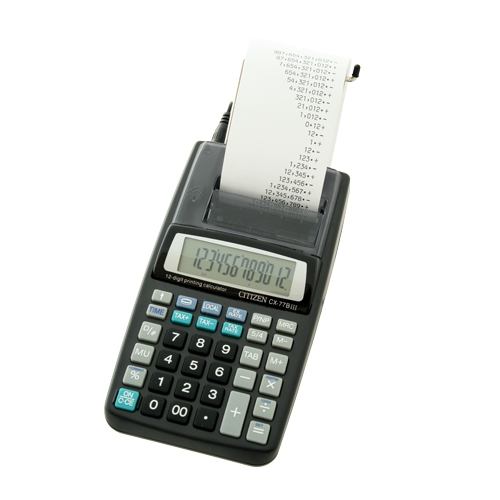 Calcolatrice scrivente CX 77 BN portatile, 12 cifre, adattatore opzionale -  stampa a 1 colore, display LCD a 1 colore190X98X44m