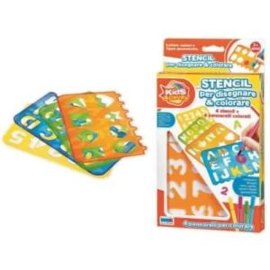 STENCIL PER DISEGNARE E COLORARE SET 4 SETNCIL + 4 PENNARELLI RONCHI SUPERTOYS