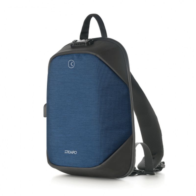 IN TEMPO Zaino Antifurto Monospalla Tekniko Slim con Spallaccio  Ergonomico, Chiusura con Combinazione, Presa USB, Dimensioni 29 x 38 x 11  cm, Colore Azzurro : : Informatica