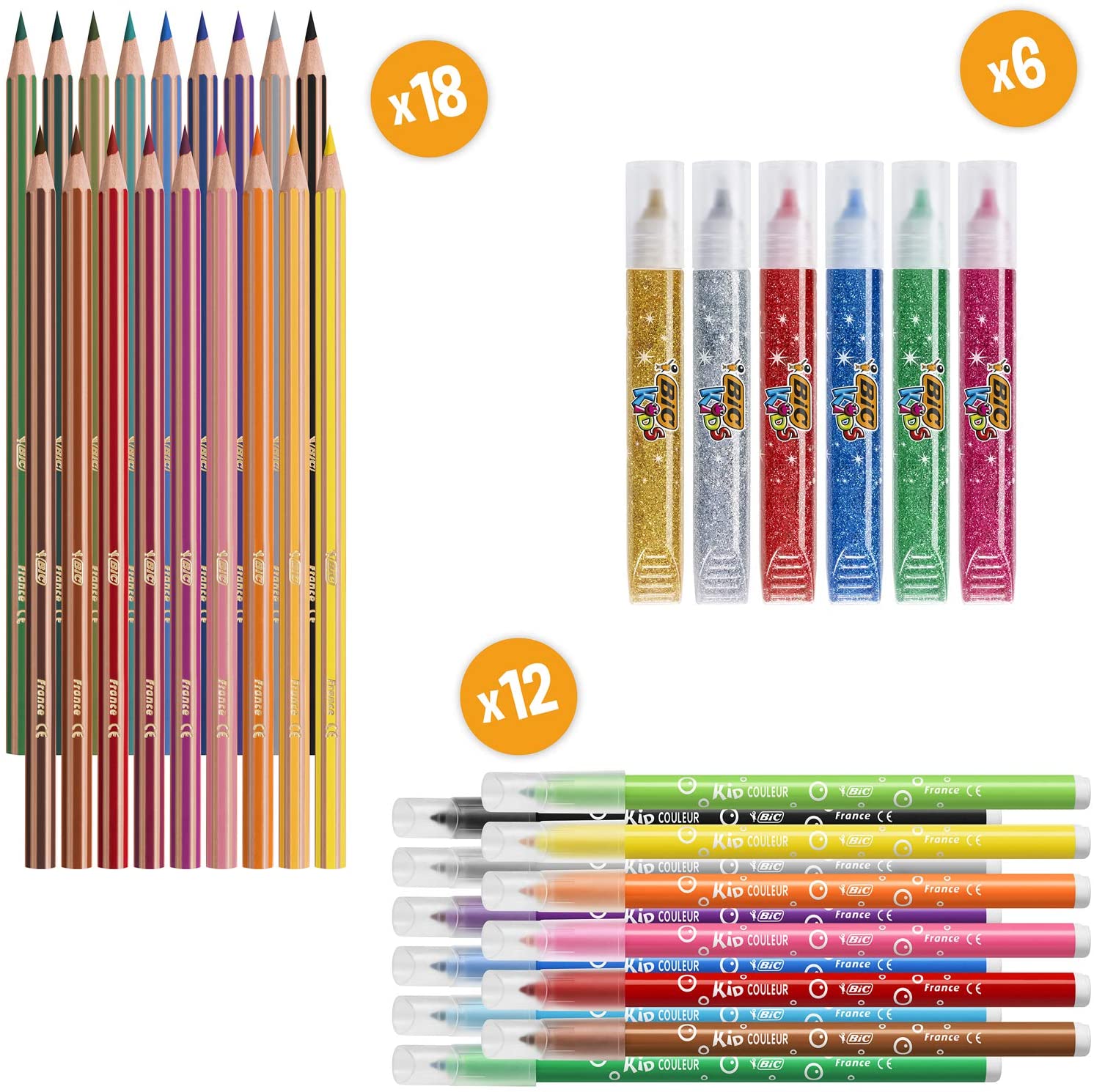 BIC My Coloring Box – Kit da colorare con 12 pennarelli / 18 matite colorate  / 6 colle glitterBIC My Coloring Box – Kit da colorare con 12 pennarelli /  18 matite