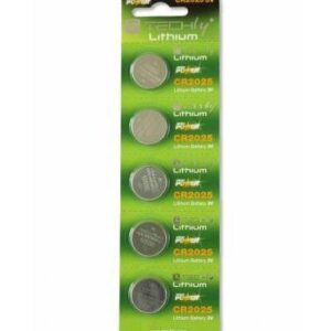 BLISTER 5 BATTERIE A BOTTONE LITIO CR2025 3V TECHLY