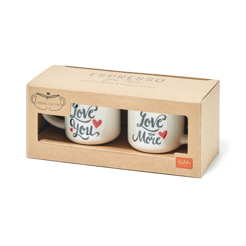 ESPRESSO FOR TWO 2 TAZZINE DA CAFFE' “LOVE YOU” – “LOVE YOU MORE” LEGAMI –  Cartolibreria Orsino