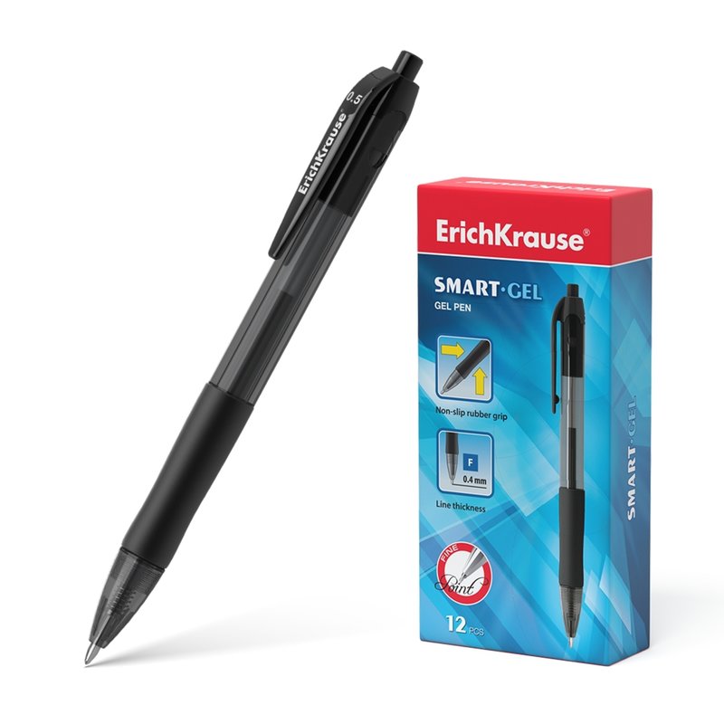 Penna gel automatica “ErichKrause” Smart – Supporto in gomma gel nero da  0,5 mm, corpo colorato, spessore di scrittura 0,4 mm – Cartolibreria Orsino