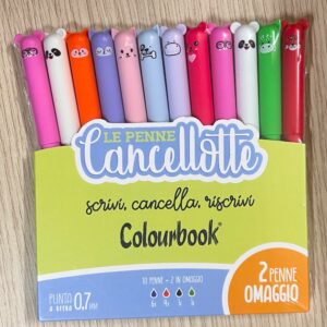 Set di 10 penne gel cancellabili cancellotta ricaricabile con fantasie animali +2 in omaggio. 6 inchiostri assortiti.