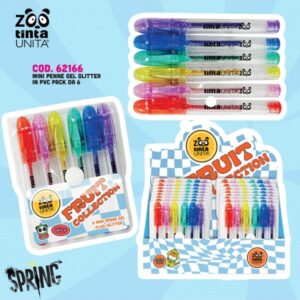 Set di 6 mini penne glitter TintaUnita Zoo in astuccio con clip
